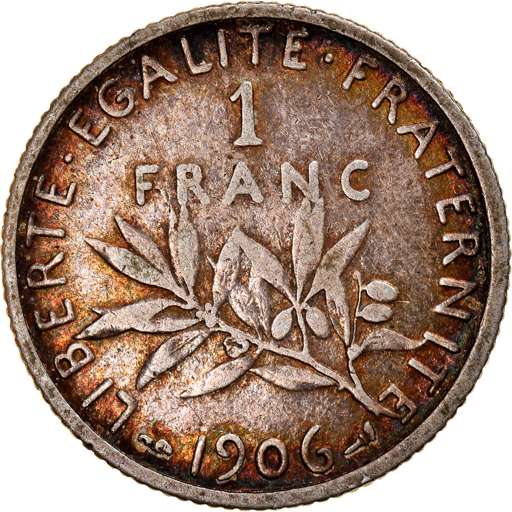 Moneta, Francia, Semeuse, Franc, 1906, Paris, MB+, Argento, KM:844.1
