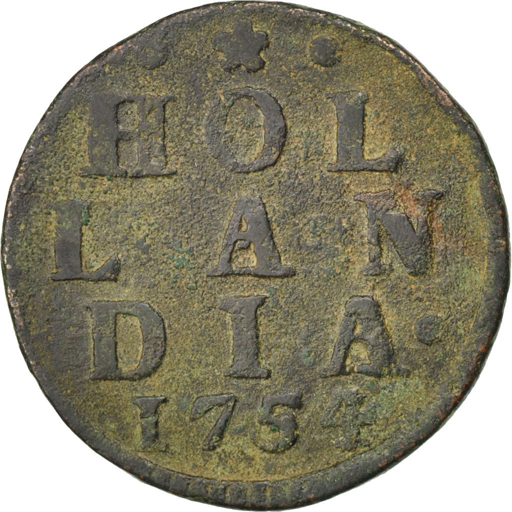 Paesi Bassi, HOLLAND, Duit, 1754, MB, Rame, KM:80