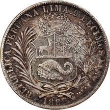 Moneta, Perù, SOUTH PERU, Sol, 1882, Santiago, BB, Argento, KM:196.14