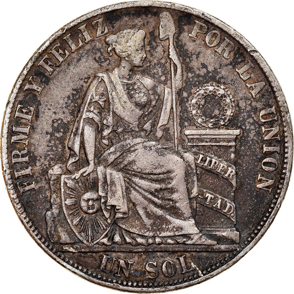 Moneta, Perù, SOUTH PERU, Sol, 1882, Santiago, BB, Argento, KM:196.14