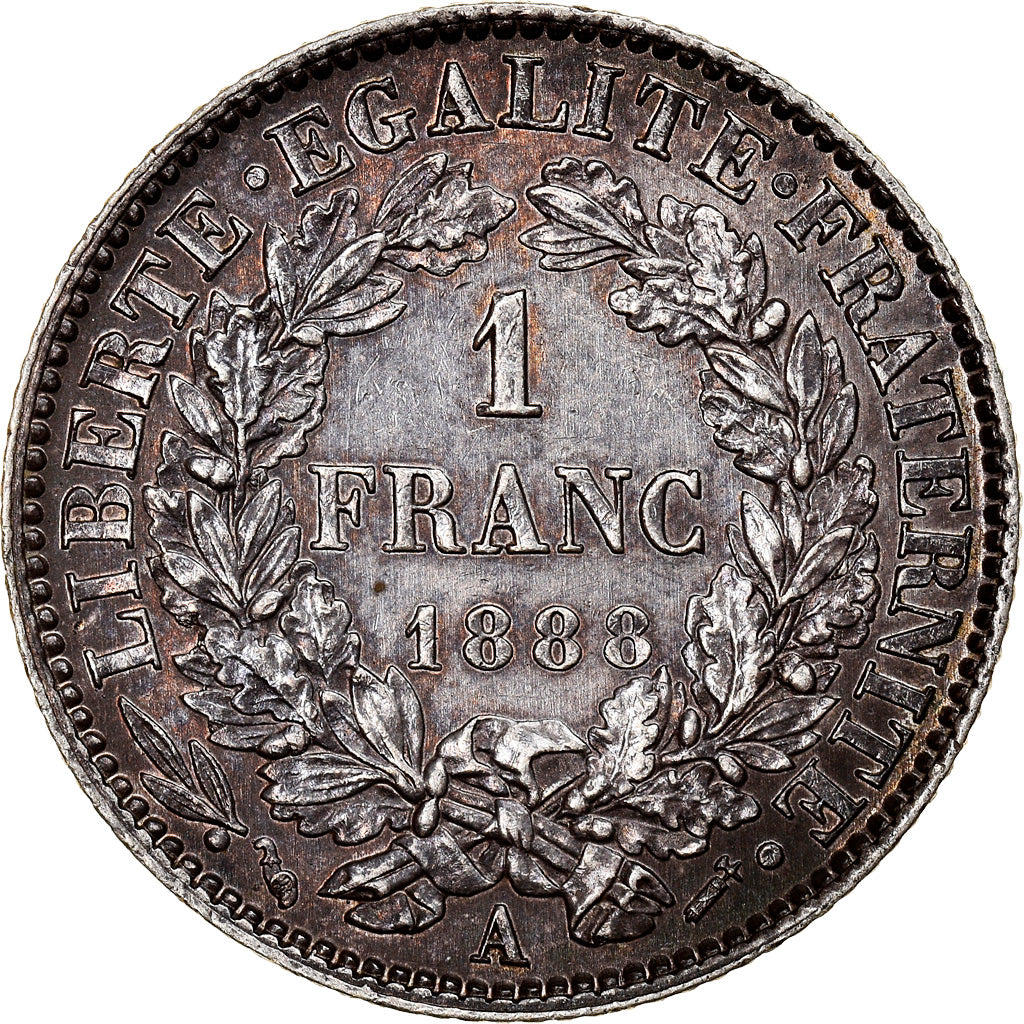 Coin, France, Cérès, Franc, 1888, Paris, MS(60-62), Silver, KM:822.1
