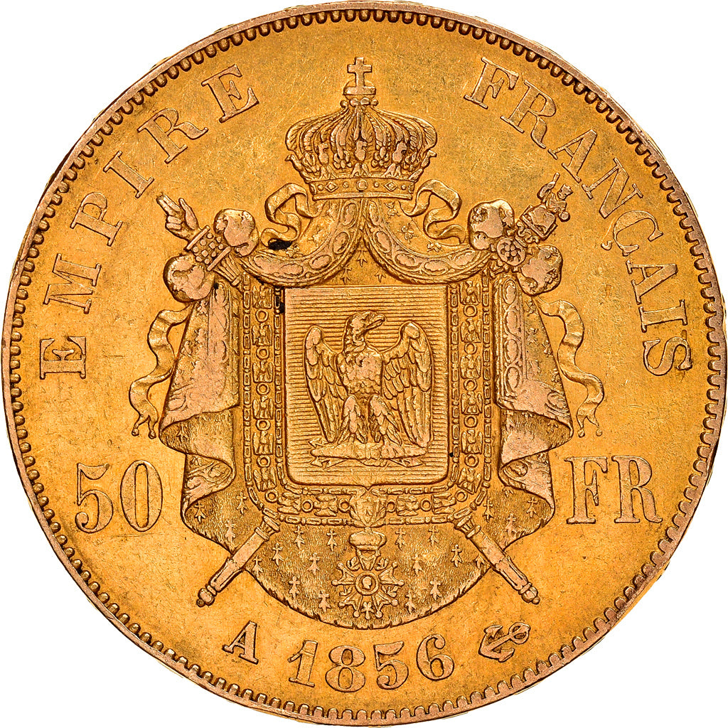 Moeda, França, Napoleon III, 50 Francs, 1856, Paris, AU(50-53), Dourado