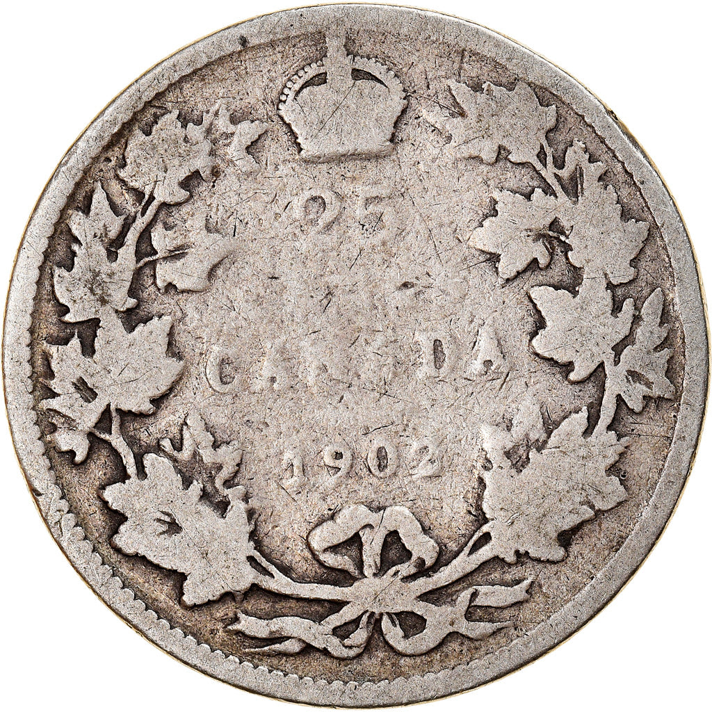 Coin, Canada, Edward VII, 25 Cents, 1902, Royal Canadian Mint, F(12-15), Silver