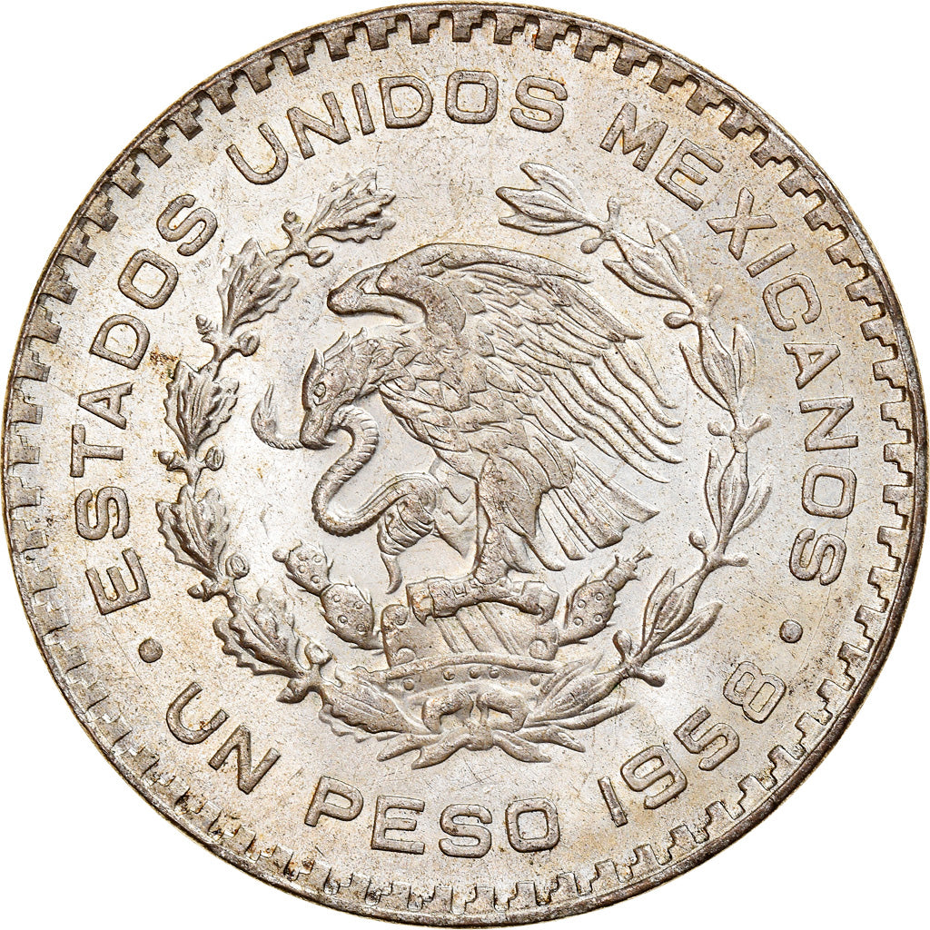 Münze, Mexiko, Peso, 1958, Mexico City, VZ+, Silber, KM:459