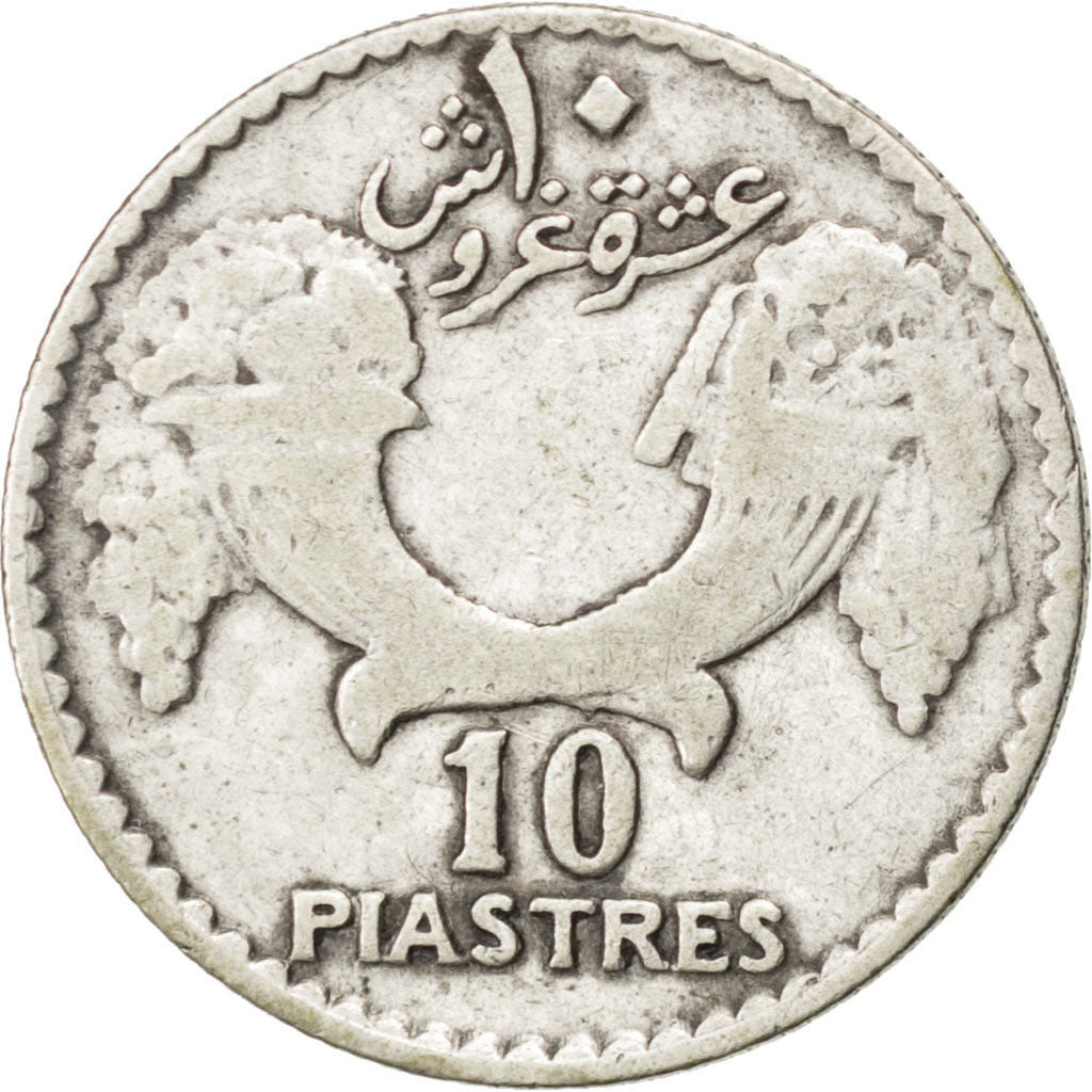 LEBANON, 10 Piastres, 1929, KM #6, VF(30-35), Silver, 1.97