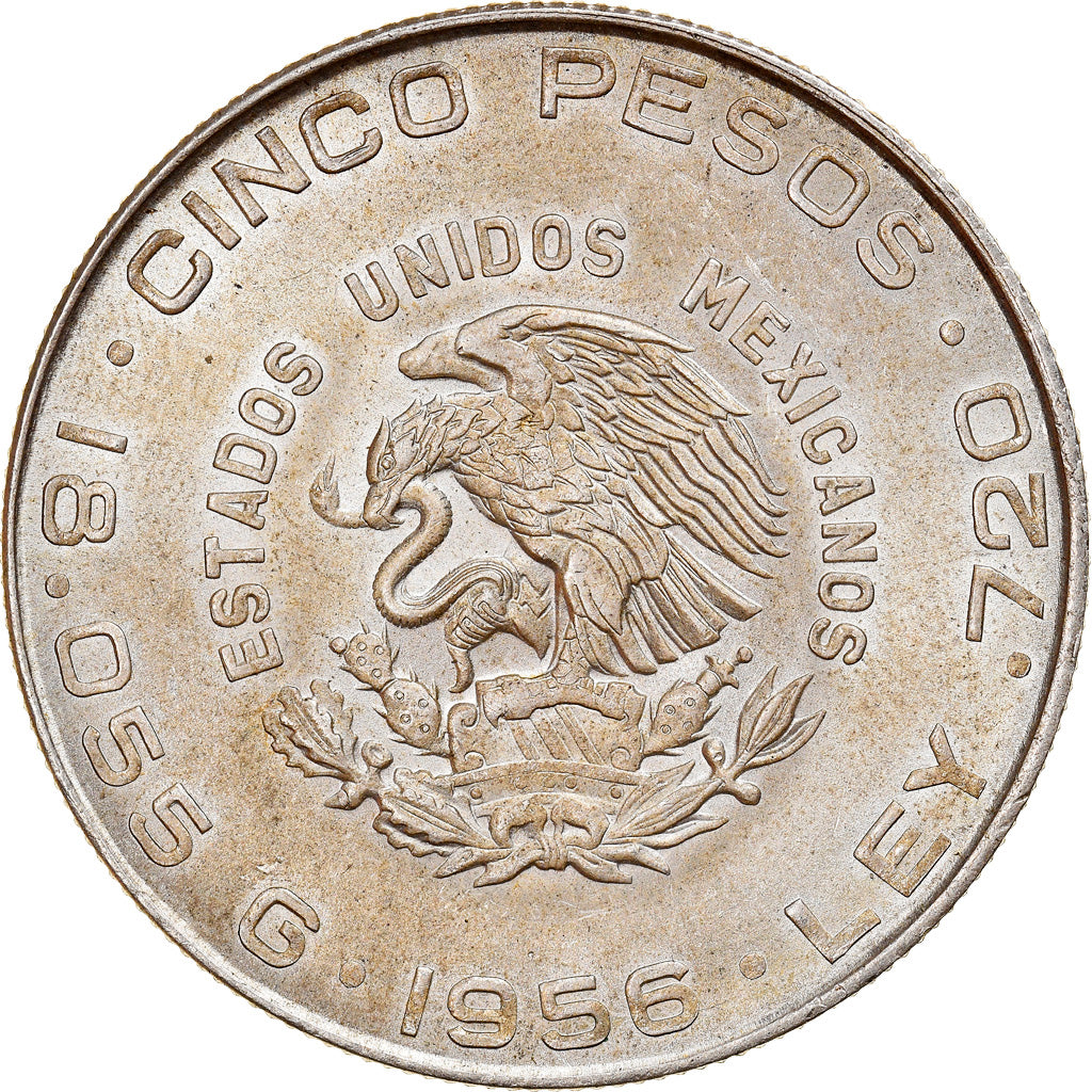 Moneta, Messico, 5 Pesos, 1956, Mexico City, SPL, Argento, KM:469