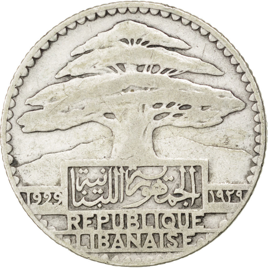 LEBANON, 25 Piastres, 1929, Paris, KM #7, VF(30-35), Silver, 4.90