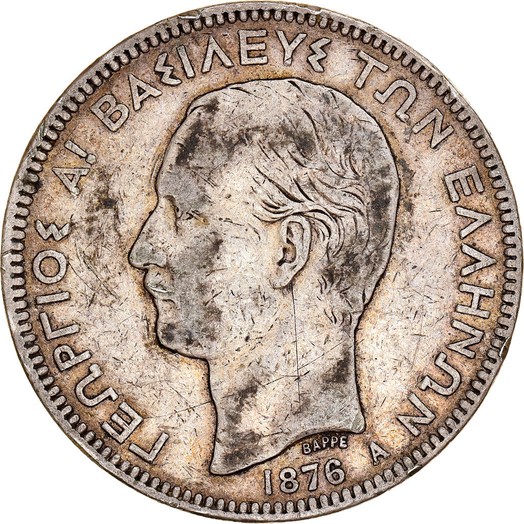 Coin, Greece, George I, 5 Drachmai, 1876, Paris, VF(30-35), Silver, KM:46