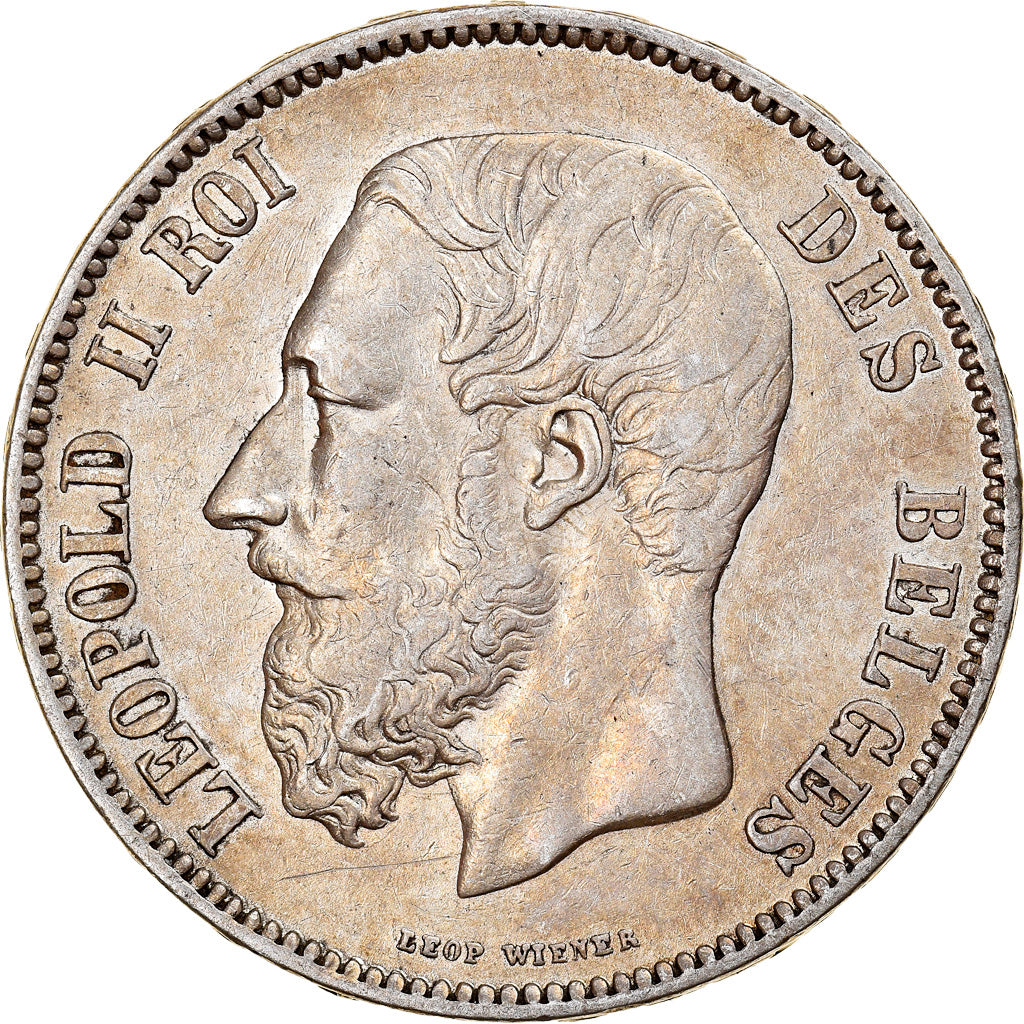 Moneta, Belgio, Leopold II, 5 Francs, 5 Frank, 1869, BB+, Argento, KM:24