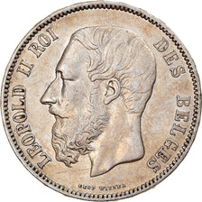 Moneta, Belgio, Leopold II, 5 Francs, 5 Frank, 1869, BB+, Argento, KM:24