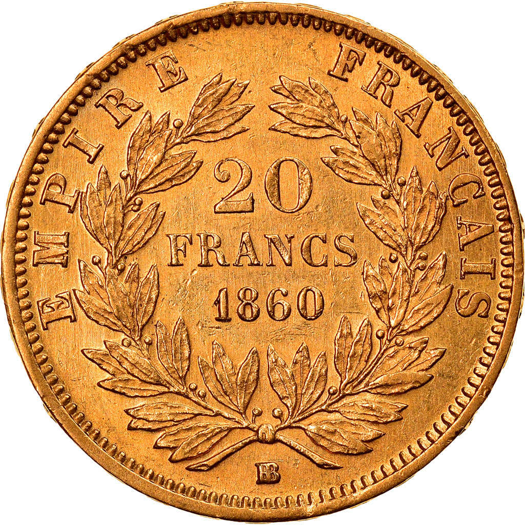 Munten, Frankrijk, Napoleon III, 20 Francs, 1860, Strasbourg, ZF+, Goud