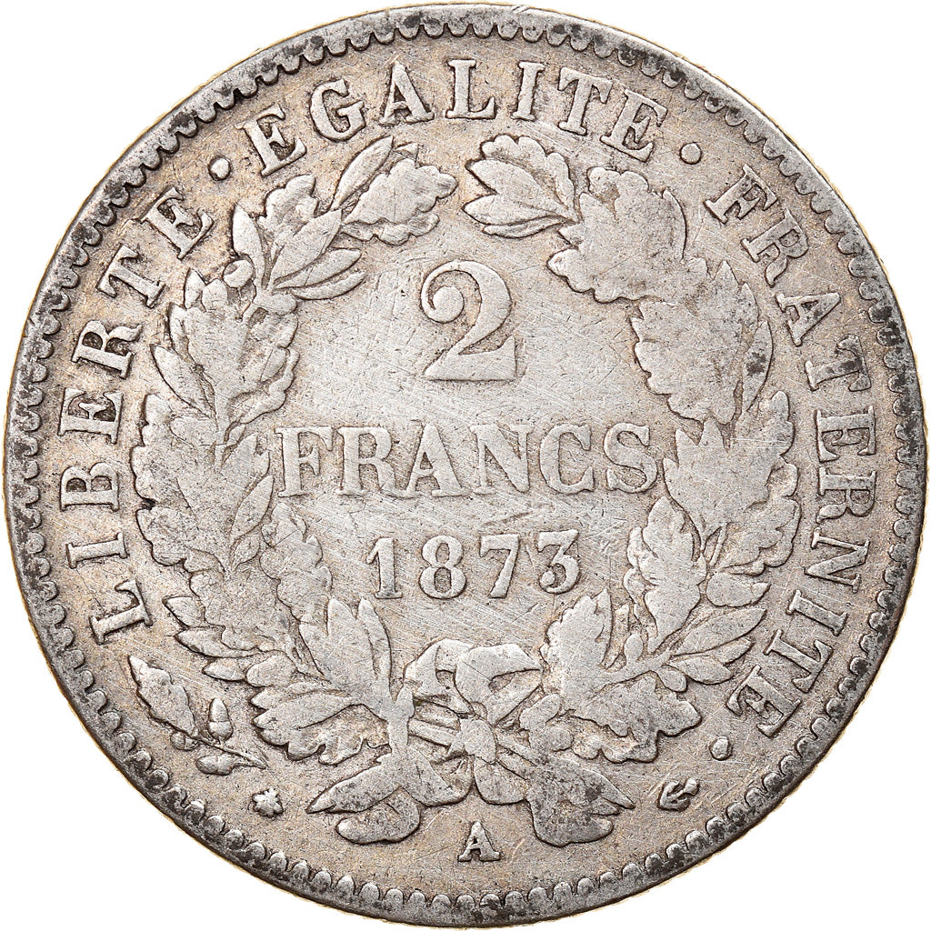 Coin, France, Cérès, 2 Francs, 1873, Paris, VF(30-35), Silver, KM:817.1