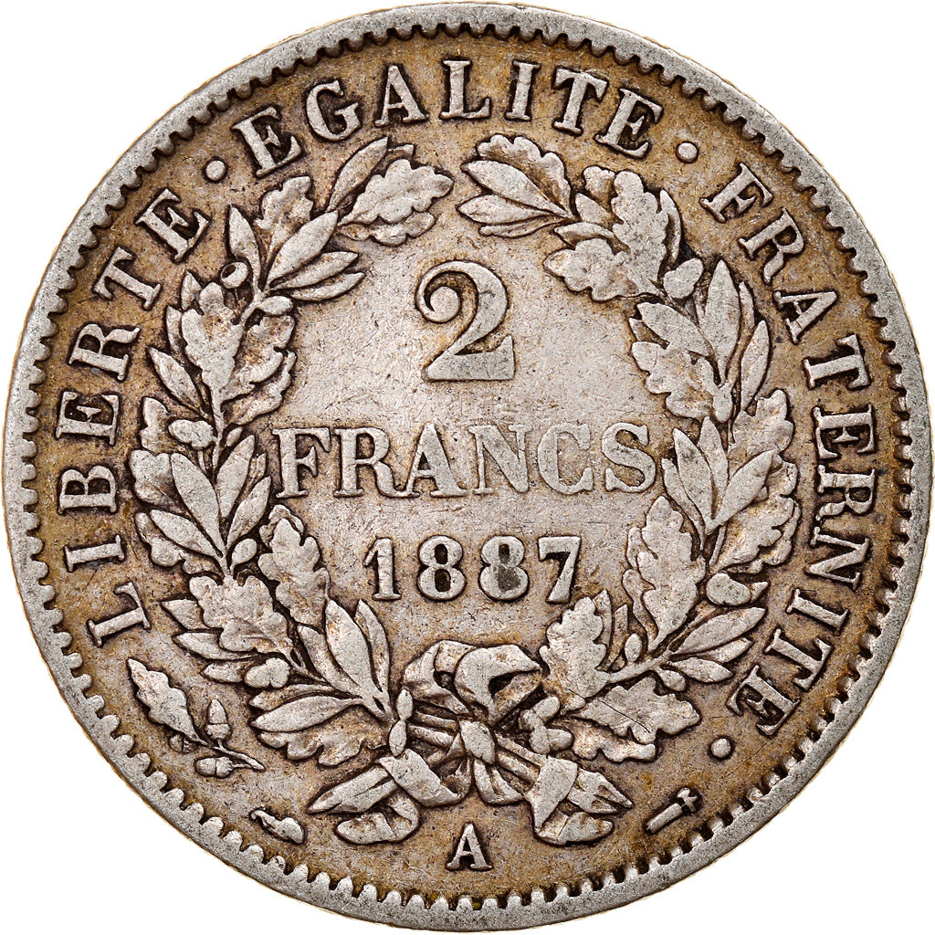Moneta, Francja, Cérès, 2 Francs, 1887, Paris, EF(40-45), Srebro, KM:817.1