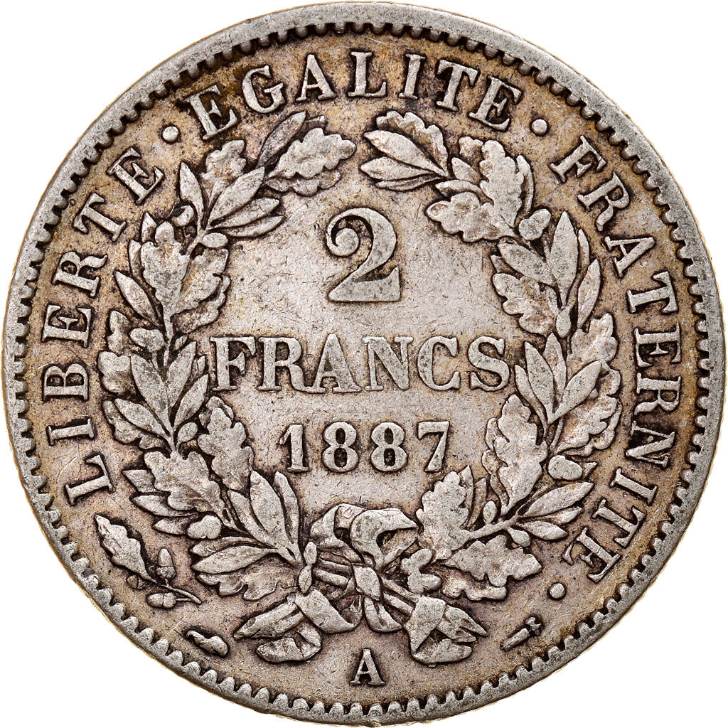 Munten, Frankrijk, Cérès, 2 Francs, 1887, Paris, ZF, Zilver, KM:817.1