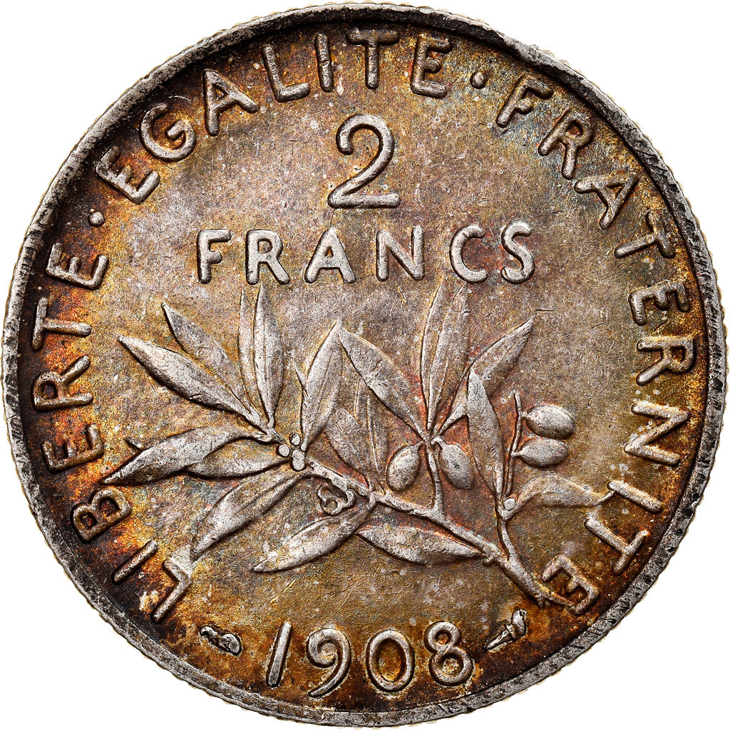 Monnaie, France, Semeuse, 2 Francs, 1908, Paris, TTB+, Argent, Gadoury:532