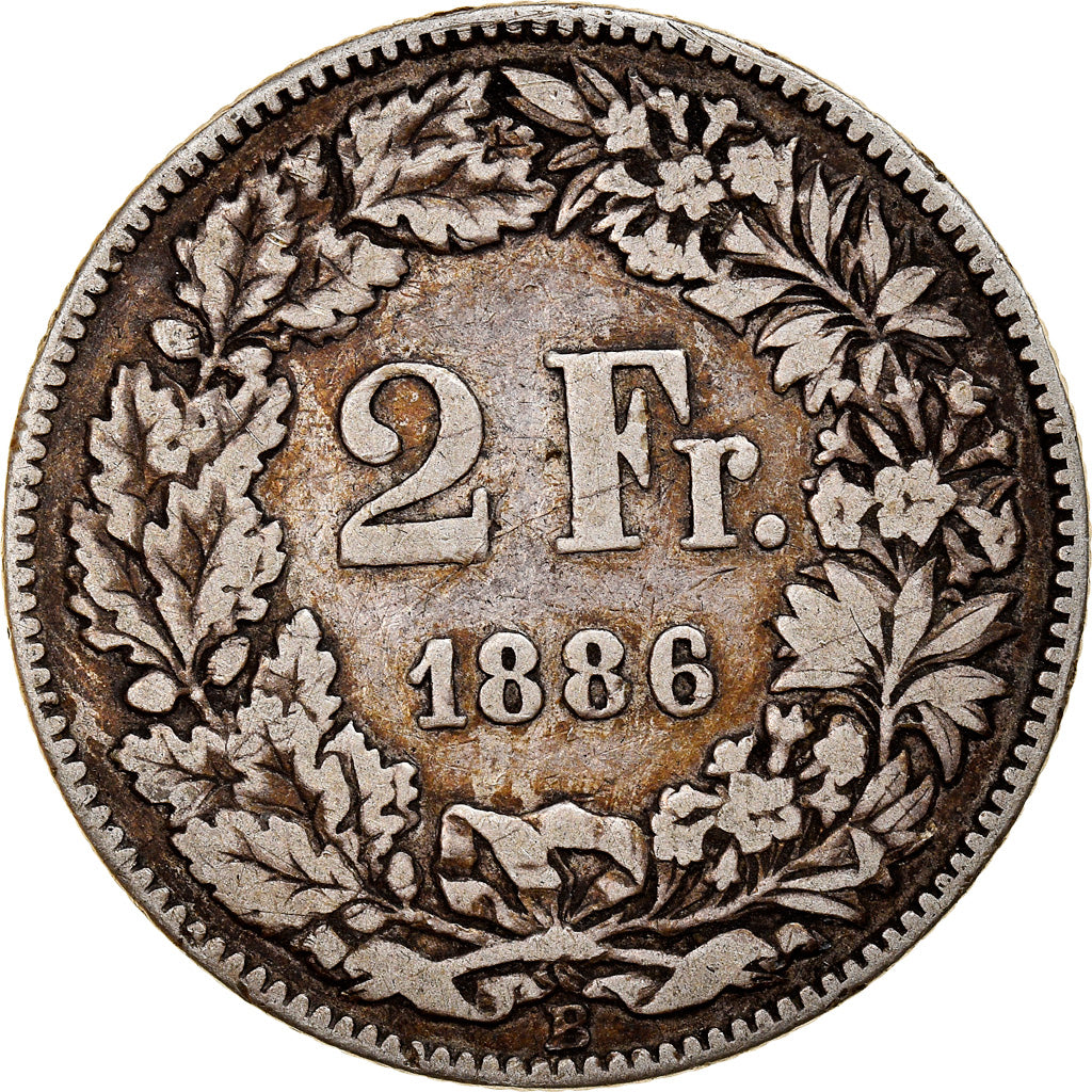 Coin, Switzerland, 2 Francs, 1886, Bern, VF(30-35), Silver, KM:21