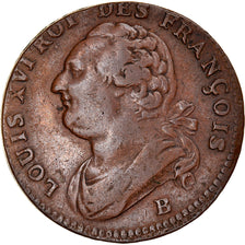 Moeda, França, Louis XVI, 12 deniers françois, 12 Deniers, 1792, Rouen