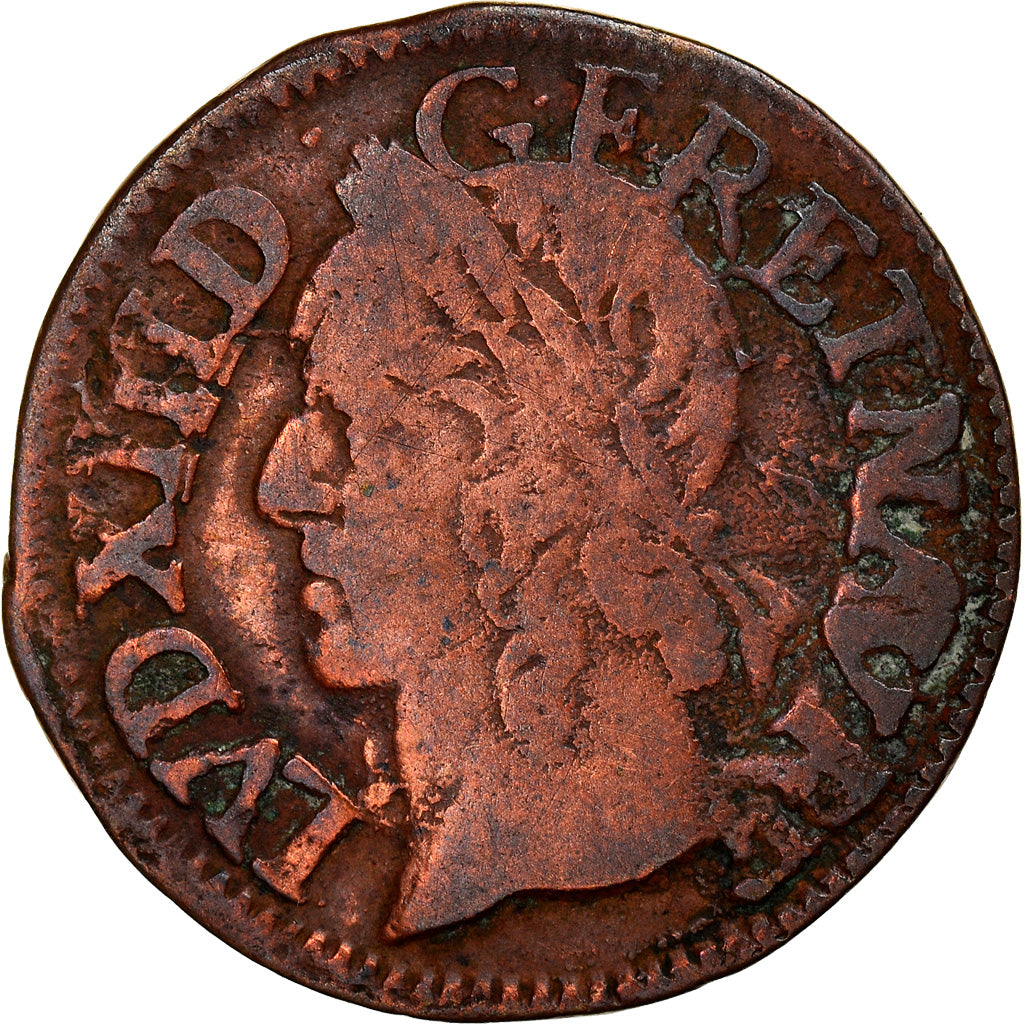 Munten, Frankrijk, Louis XIII, Double tournois de Warin, tête à gauche, Double