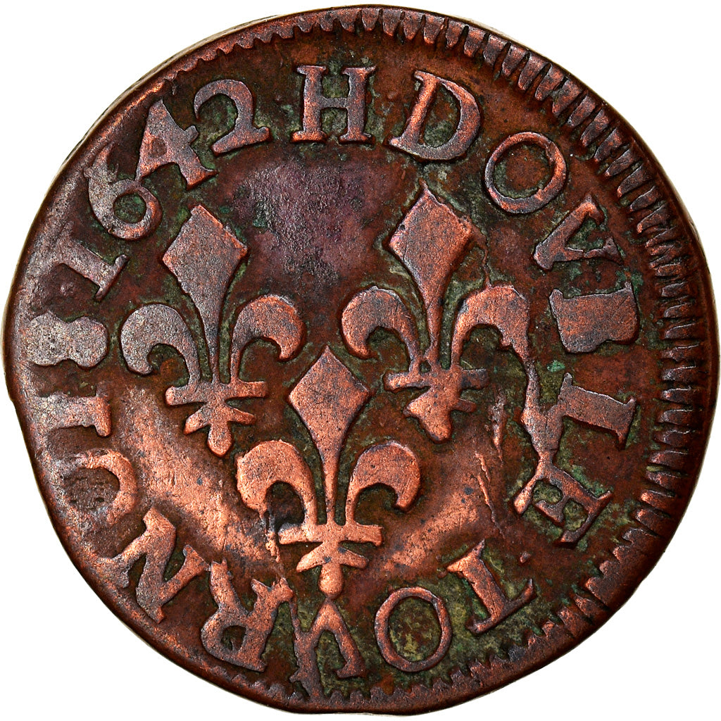 Munten, Frankrijk, Louis XIII, Double tournois de Warin, tête à gauche, Double