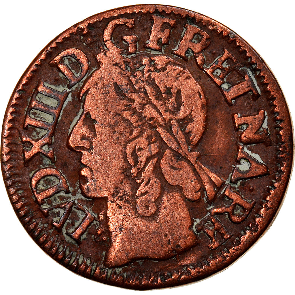 Moneta, Francia, Louis XIII, Double tournois de Warin, tête à gauche, Double
