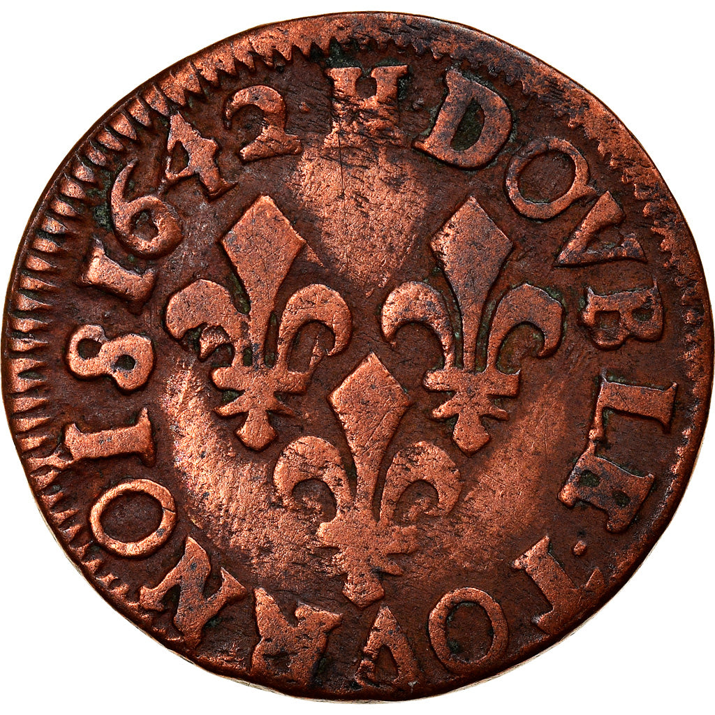 Moneta, Francia, Louis XIII, Double tournois de Warin, tête à gauche, Double