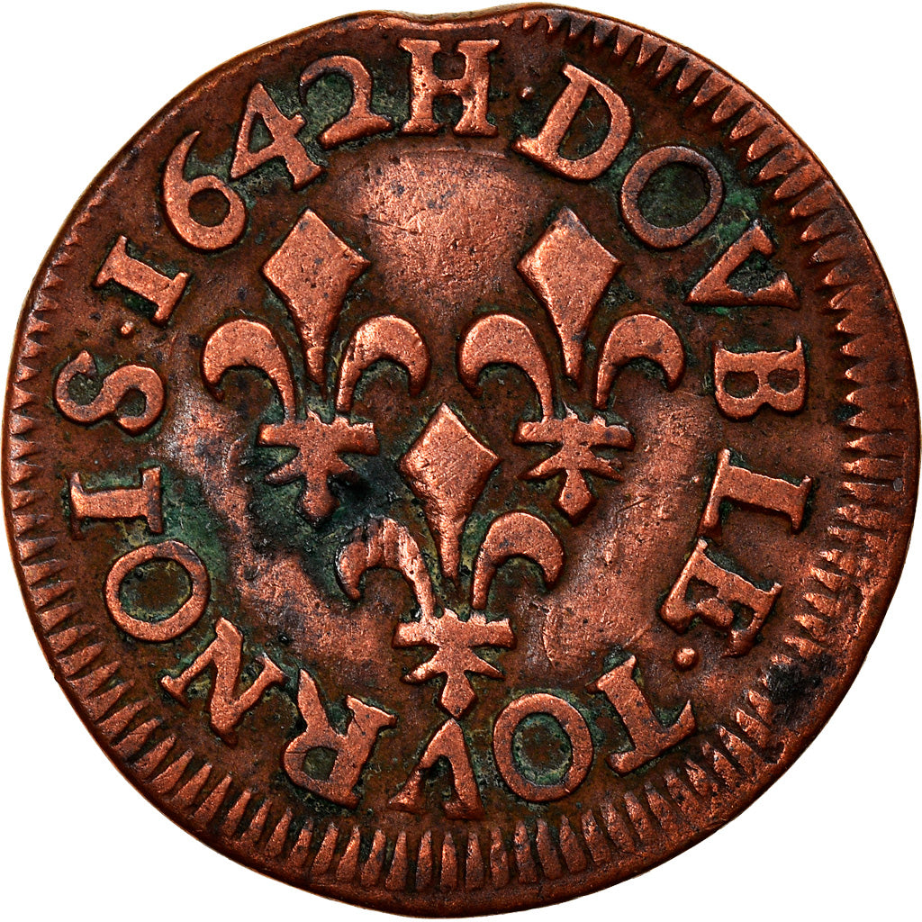 Monnaie, France, Louis XIII, Double tournois de Warin, tête à gauche, Double