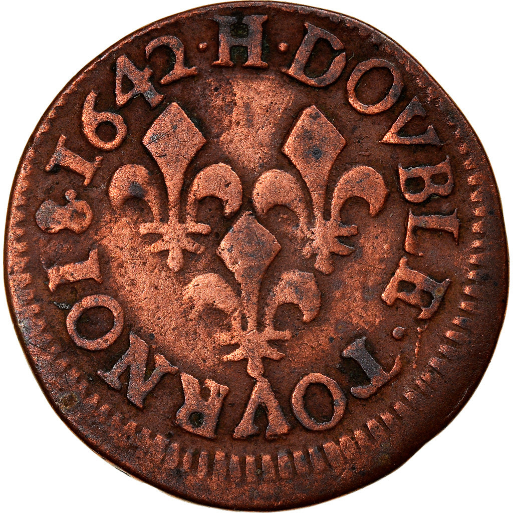 Coin, France, Louis XIII, Double tournois de Warin, tête à gauche, Double