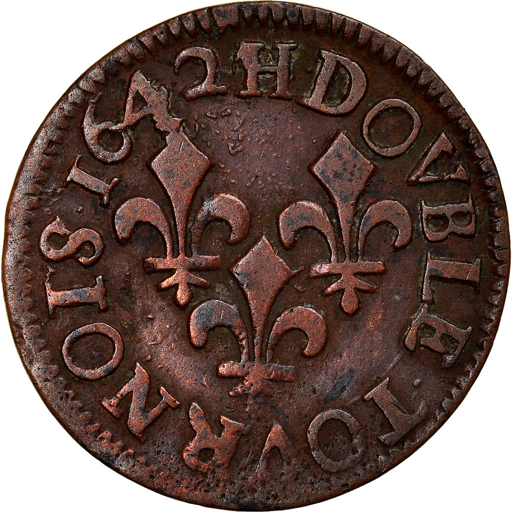 Münze, Frankreich, Louis XIII, Double tournois de Warin, tête à gauche