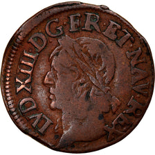 Monnaie, France, Louis XIII, Double Tournois, 1643, La Rochelle, TTB, Cuivre
