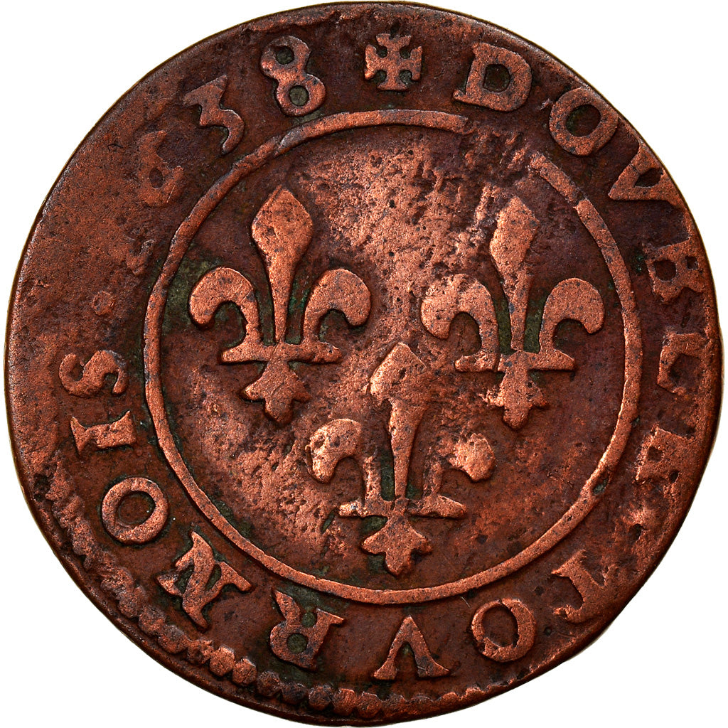 Monnaie, France, Louis XIII, Louis XIII, Double Tournois, 1638, TB+, Cuivre