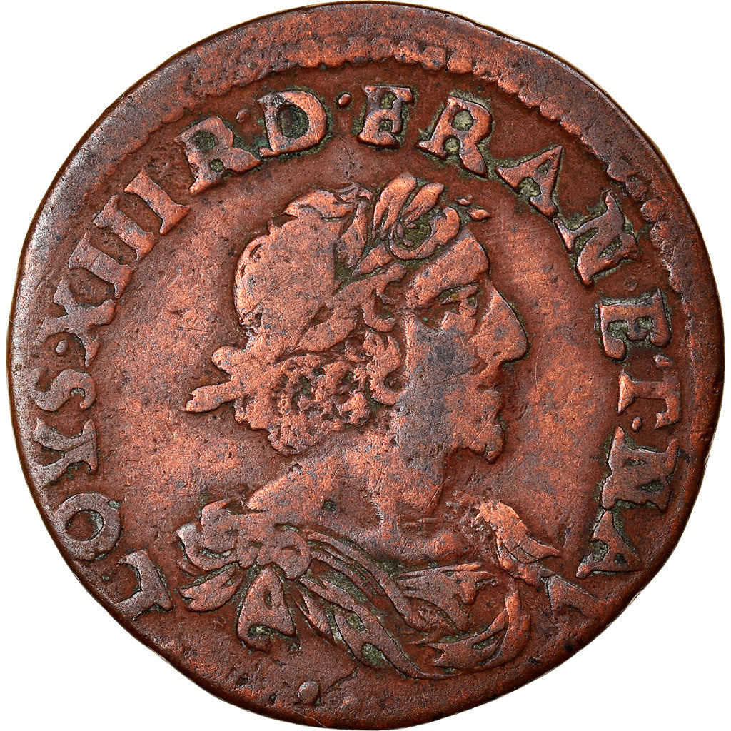 Munten, Frankrijk, Louis XIII, Louis XIII, Double Tournois, 1638, FR+, Koper