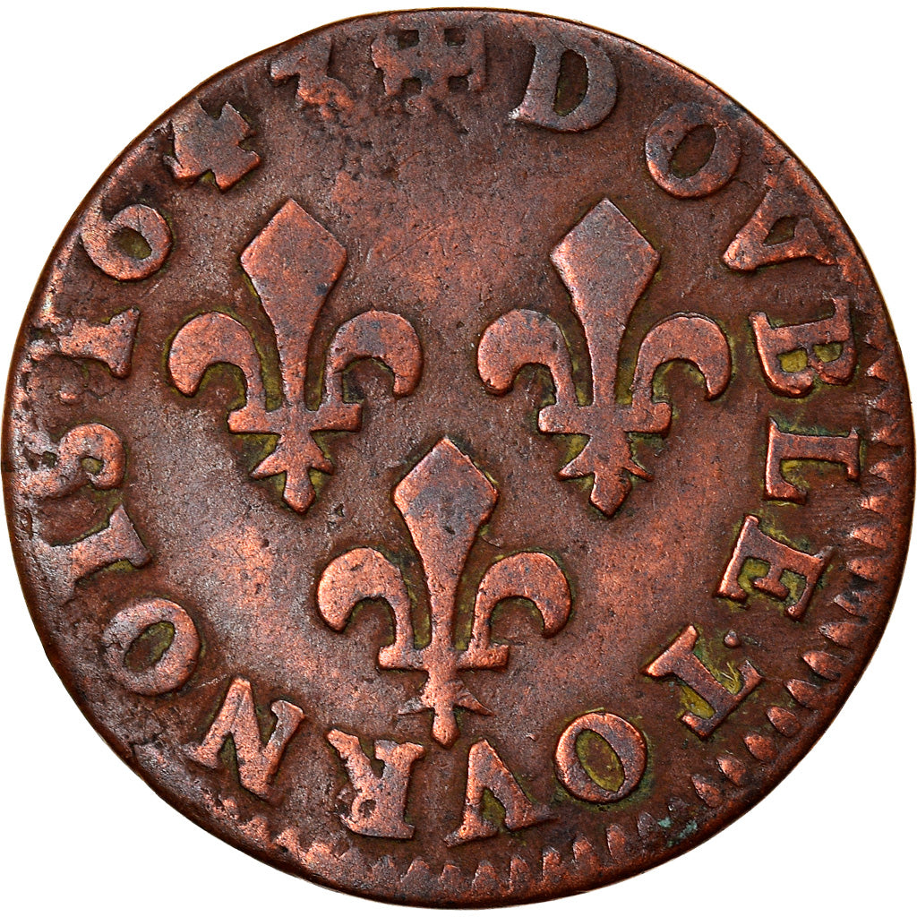 Münze, Frankreich, Louis XIII, Double tournois de Warin, tête à gauche