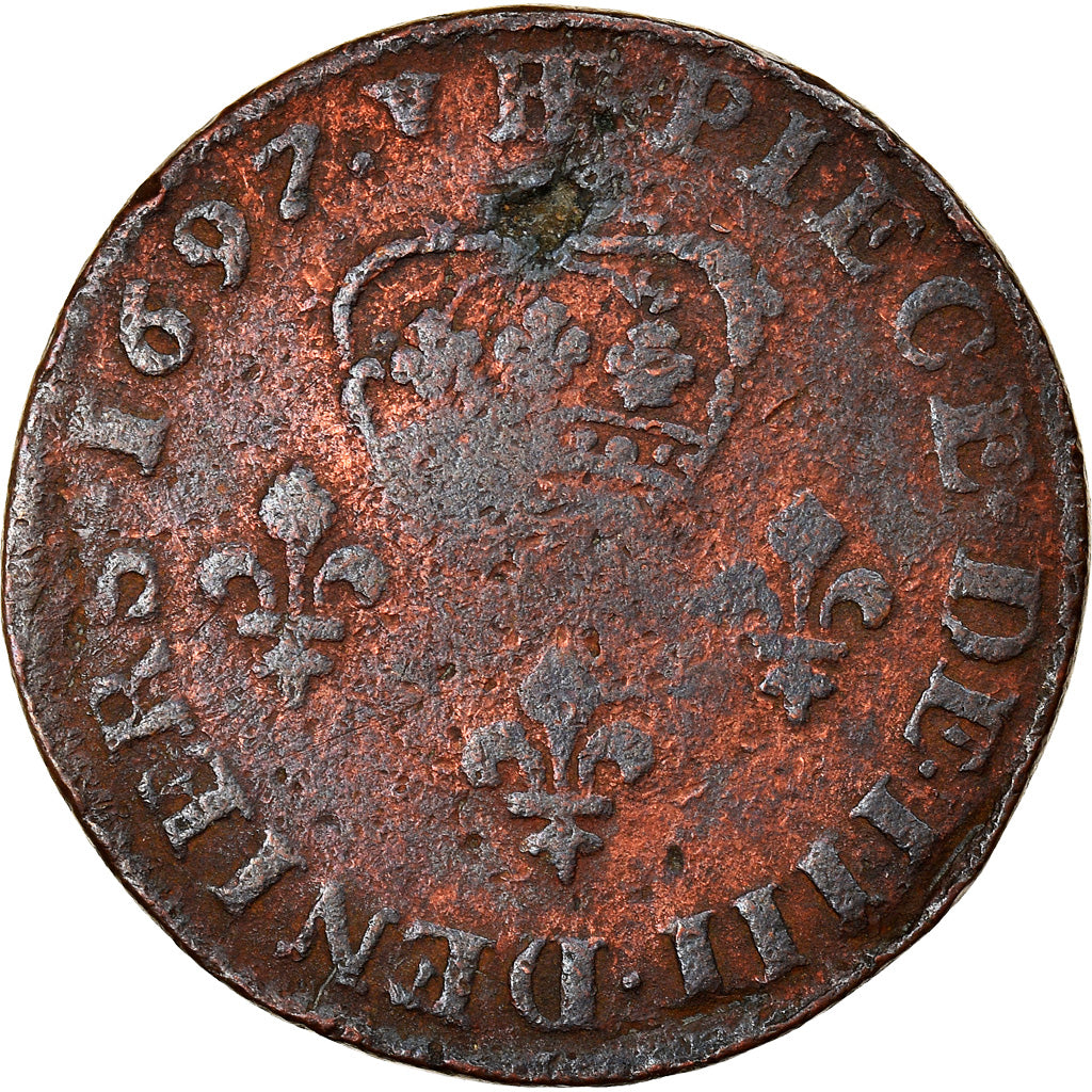 Moneta, Francia, Louis XIV, Quatre deniers de Strasbourg, 4 Deniers, 1697