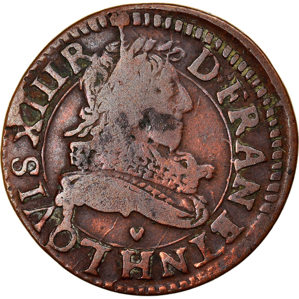 Monnaie, France, Louis XIII, Double tournois, buste juvénile au col fraisé