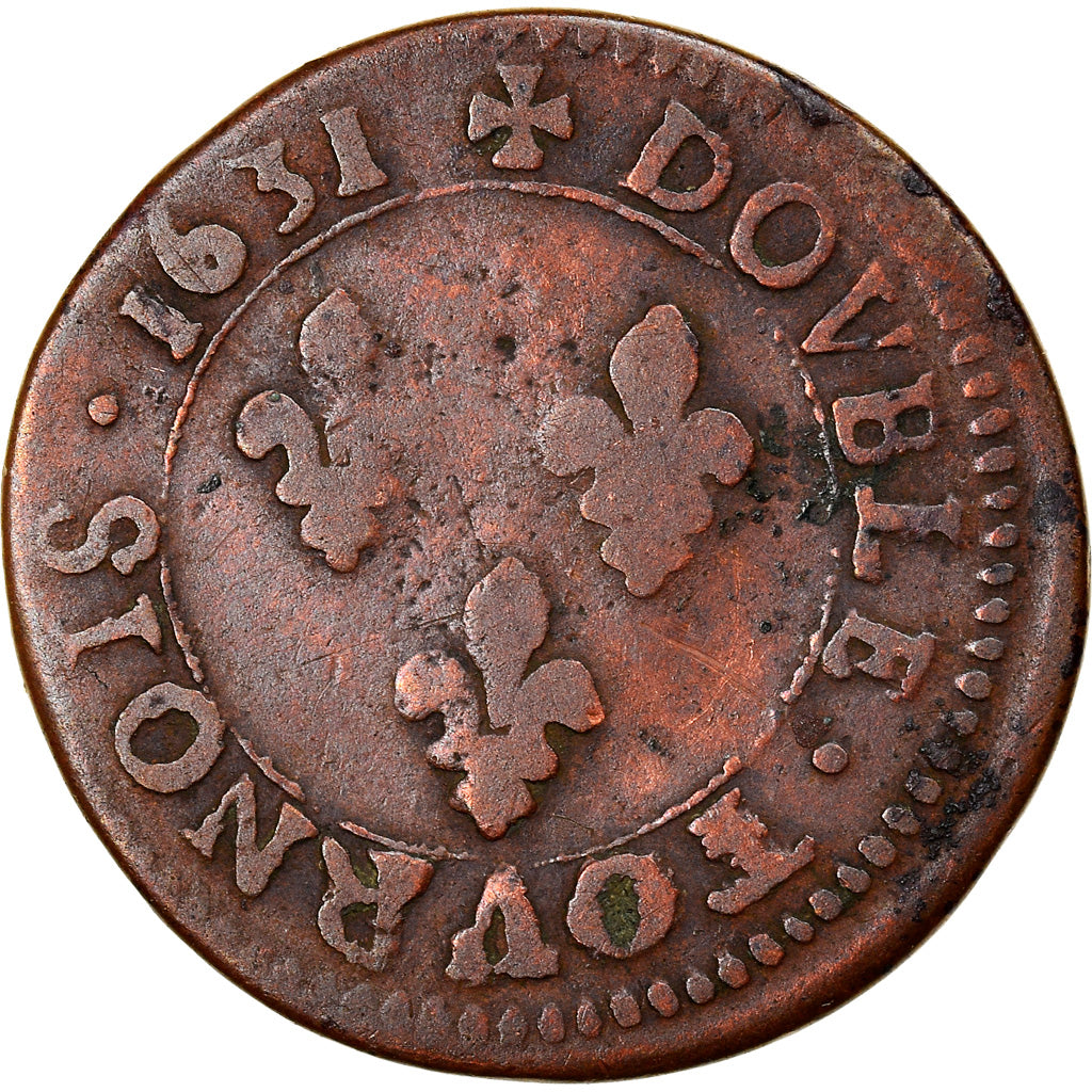 Monnaie, France, Louis XIII, Double tournois, buste juvénile au col fraisé