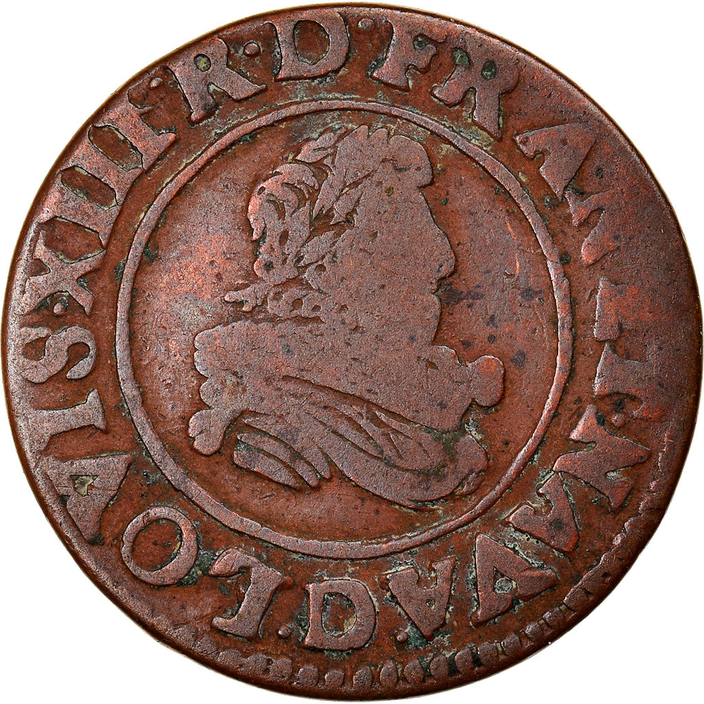 Coin, France, Double Tournois, 1632, Lyon, VF(30-35), Copper