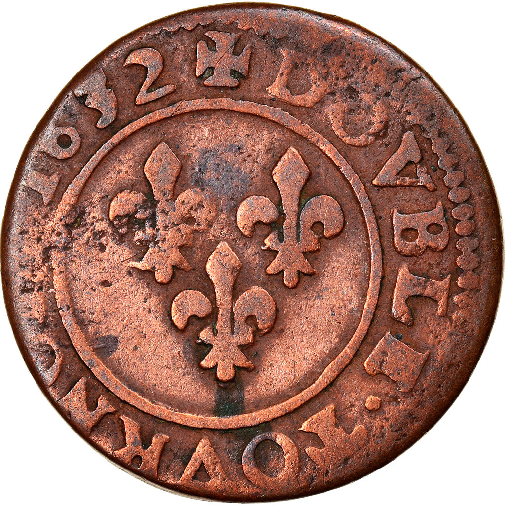 Coin, France, Double Tournois, 1632, Lyon, VF(30-35), Copper