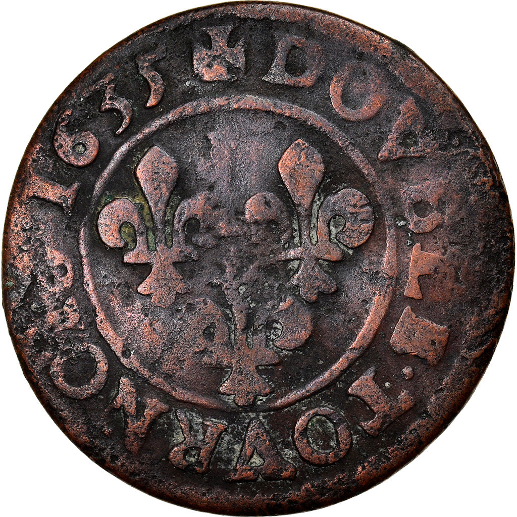 Coin, France, Louis XIII, Double tournois, buste juvénile au col fraisé