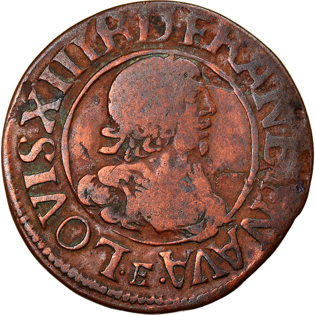 Coin, France, Louis XIII, Double tournois, buste laurée et drapé, Double