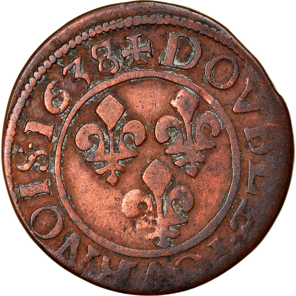 Coin, France, Louis XIII, Double tournois, buste laurée et drapé, Double