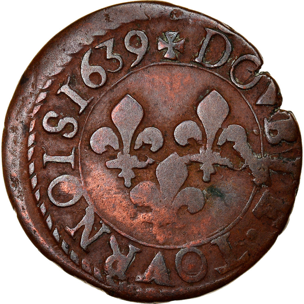 Coin, France, Louis XIII, Double tournois, buste laurée et drapé, Double