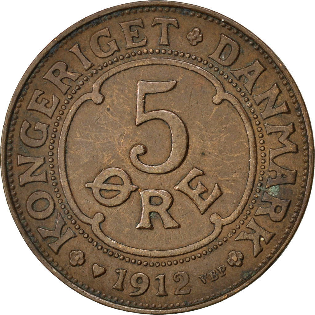 DENMARK, 5 Ore, 1912, Copenhagen, KM #806, EF(40-45), Bronze, 7.93
