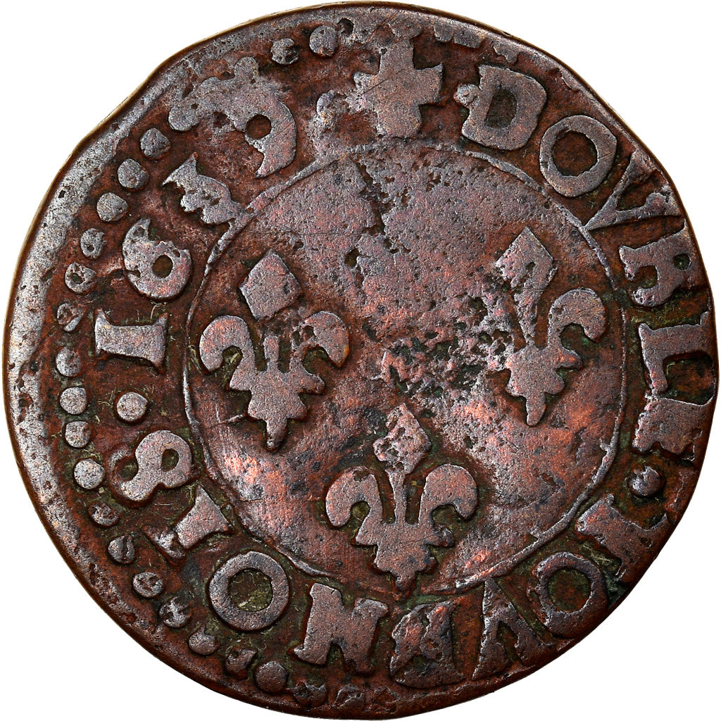 Münze, Frankreich, Louis XIII, Double Tournois, 1639, Bordeaux, S, Kupfer