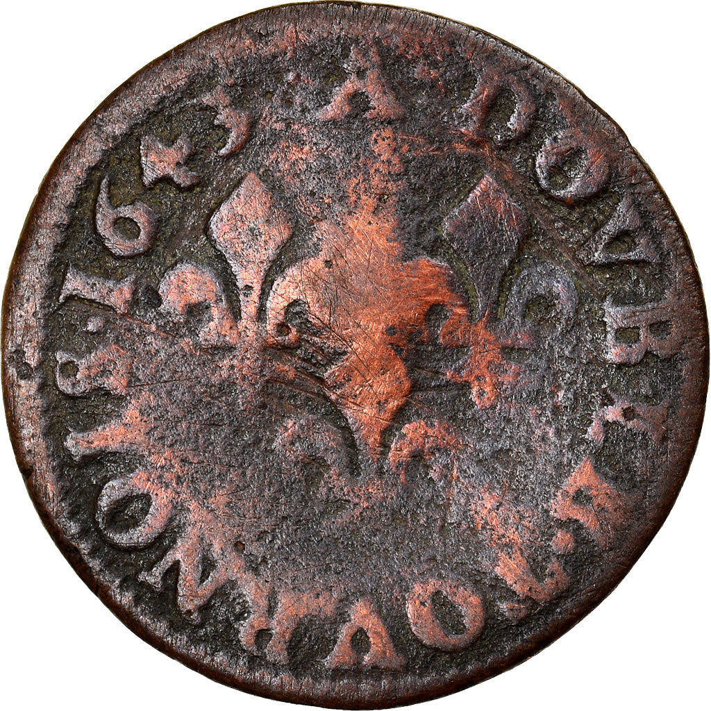 FRANCE, Double tournois de Warin, tête à gauche, Double Tournois, 1643, Paris, K