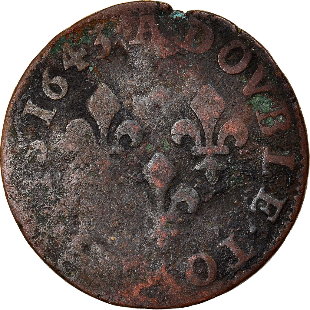 Moeda, França, Louis XIII, Double tournois de Warin, tête à gauche, Double