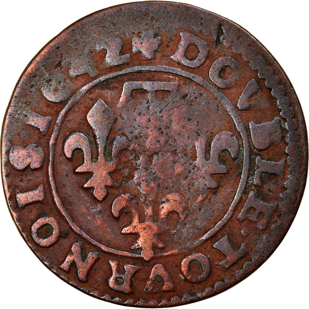 Münze, Frankreich, DOMBES, Gaston d'Orléans, Double Tournois, 1642, Trévoux