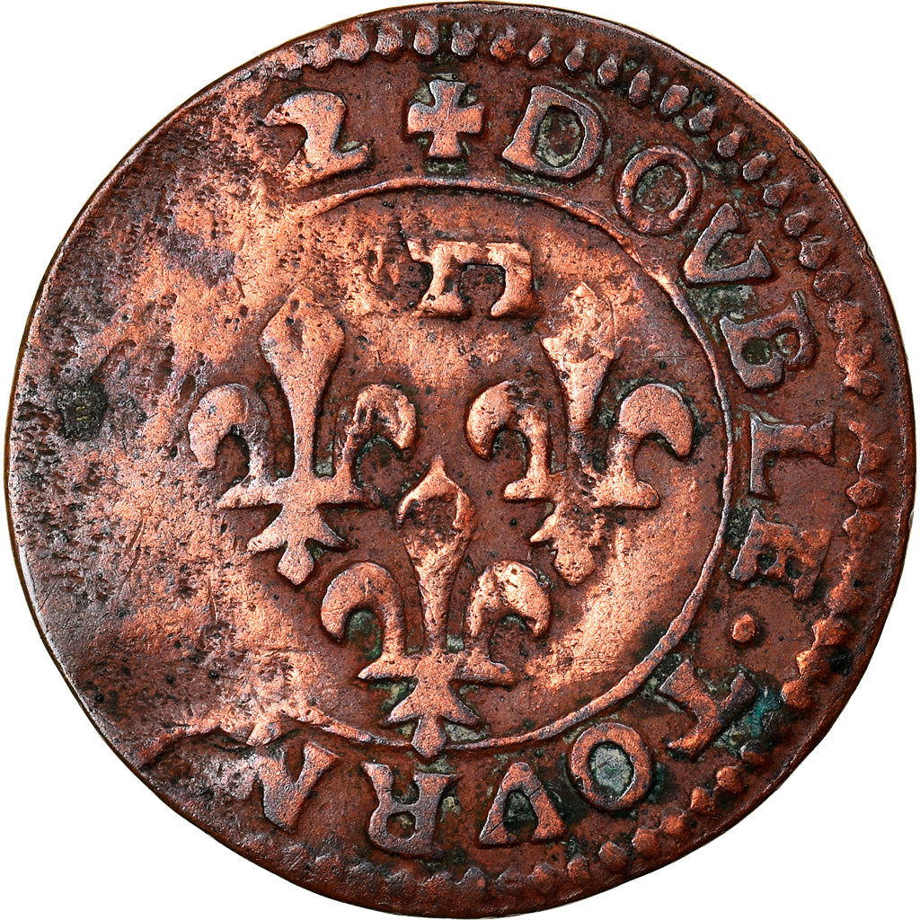 Münze, Frankreich, DOMBES, Gaston d'Orléans, Double Tournois, 1642, Trévoux