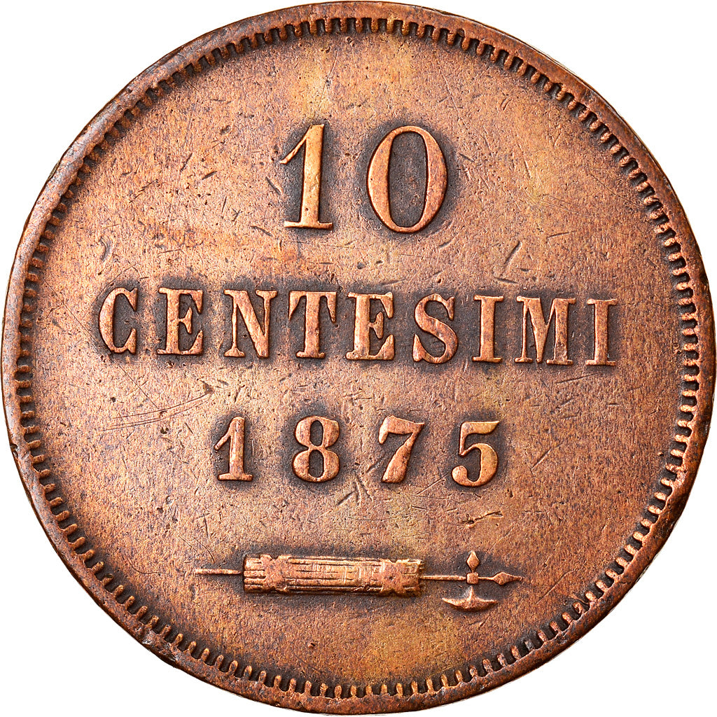 Moneta, San Marino, 10 Centesimi, 1875, BB, Rame, KM:2