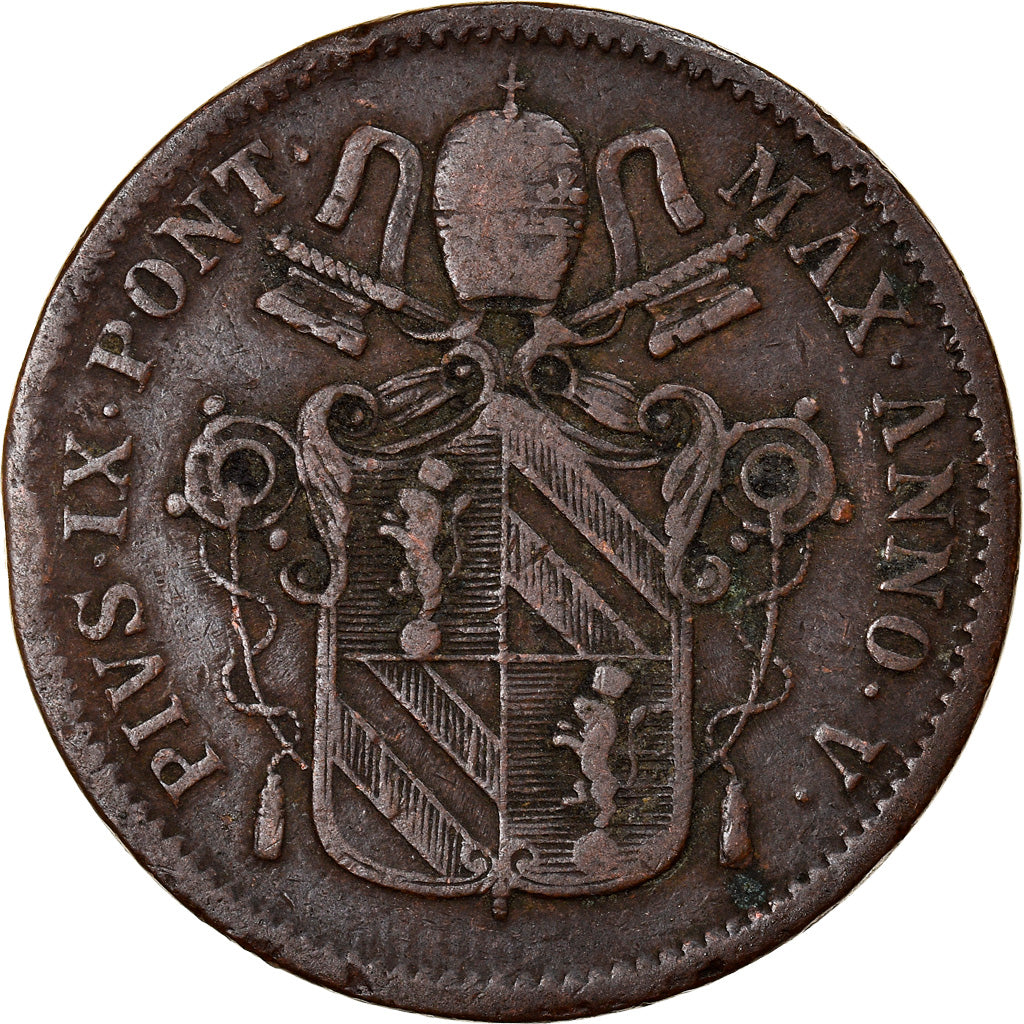 Moneda, Estados italianos, PAPAL STATES, Pius IX, Baiocco, 1850, Roma, BC+