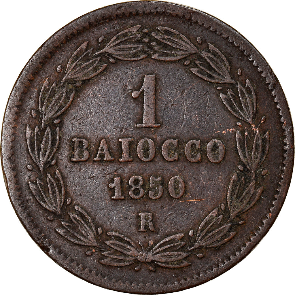 Moneda, Estados italianos, PAPAL STATES, Pius IX, Baiocco, 1850, Roma, BC+